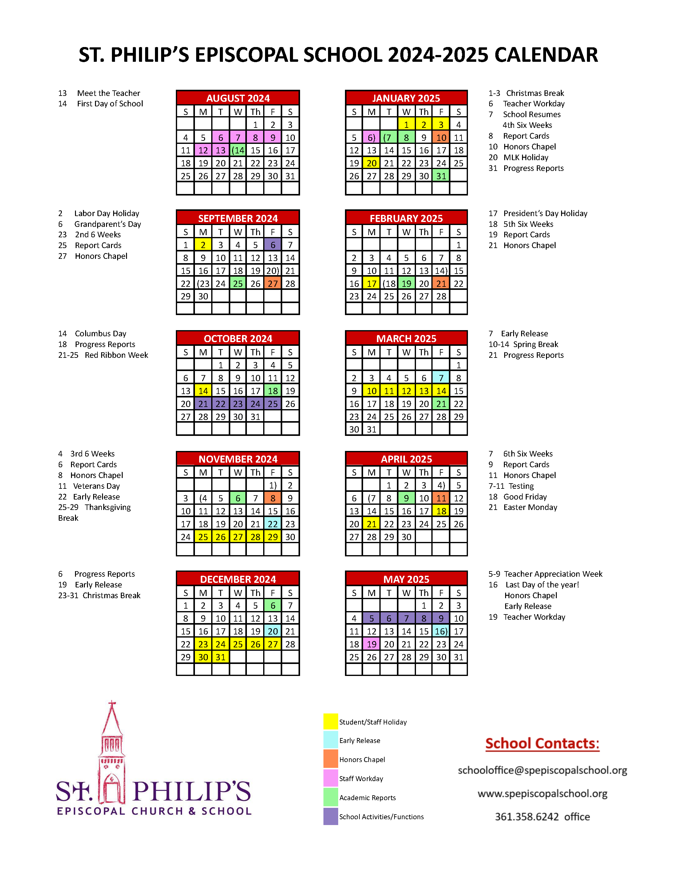 School Calendar St. Philips Episcopal School